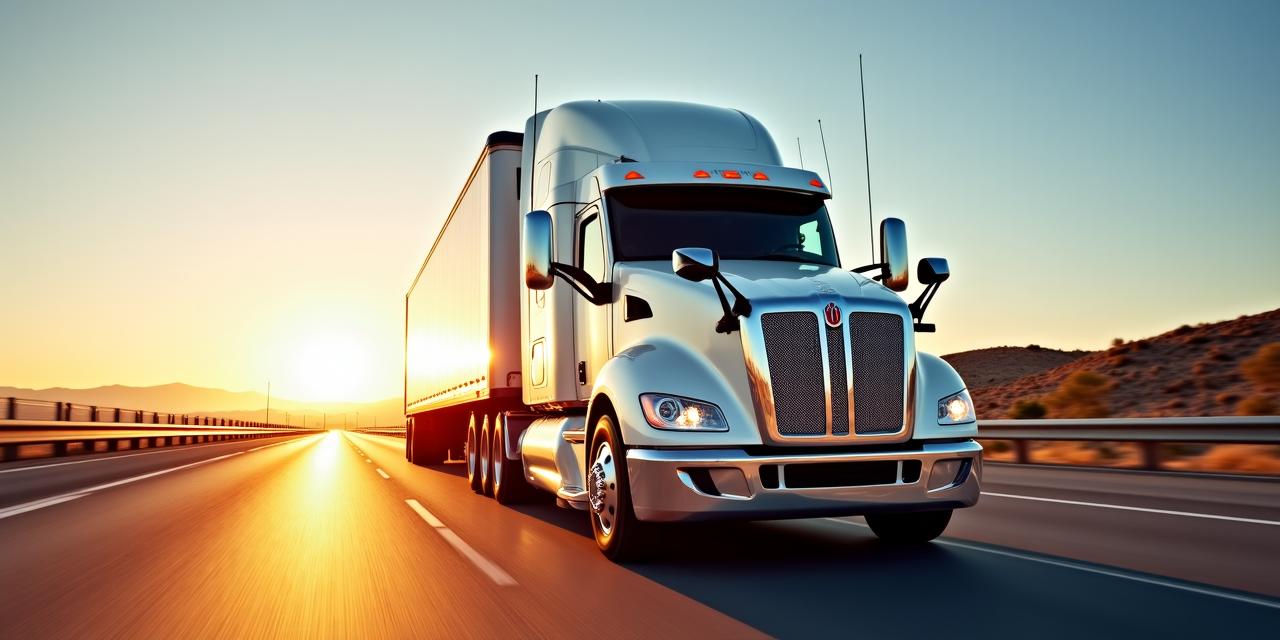 Heavy duty truck at the Nogales border crossing at sunset