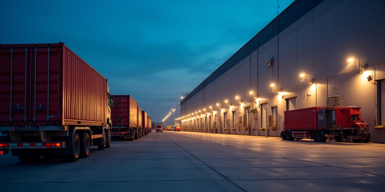 Large transport logistics hub with trucks and cargo management systems